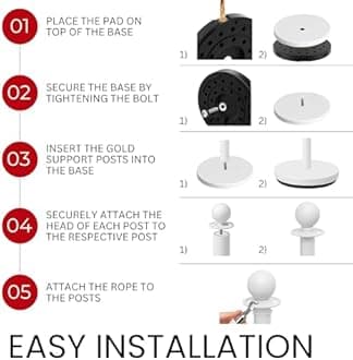 White Stanchion Kit with Velvet Ropes – 4 Stainless Steel Stanchion Posts 2 White Velvet Ropes Modern Crowd Control Barriers and Rope Safety Barriers for VIP Events and Red Carpet Rope and Poles