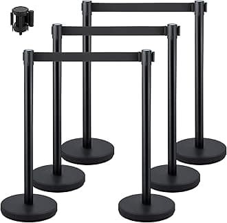 VEVOR Crowd Control Stanchions, 6-Pack Crowd Control Barriers with 3PCS 6.5FT Retractable Belts, Stanchion Posts Queue Pole for Crowd Control Barriers, Easy Assembly