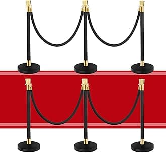 6PCS Black Stanchions with 5FT Black Velvet Rope - Heavy Duty Crowd Control Barriers and 4PCS Rope Safety Barriers for Events, Weddings, Red Carpet and Stanchion Set for Party - 39.4 Inch Post Height
