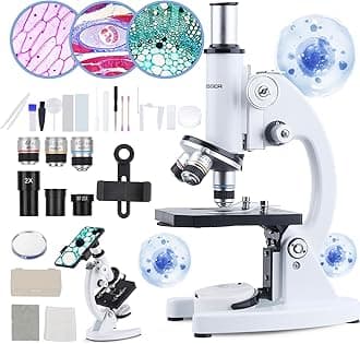 Microscope for Adults Kids, 40X-2000X Microscope Kit with Adjustable Brightness LED, Slides, Biological Compound Microscope for School Lab Home Education, Gifts for Children Students