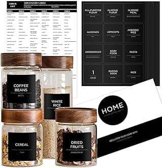168 Pantry Labels for Food Containers, Minimalist Black Matte Stickers White Fine Line Text,Preprinted Waterproof Label for Glass Jars, Bottles & Canisters,Pantry Organization Storage