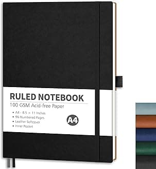 RETTACY Lined Journal Notebook, 96 Numbered Pages, A4 Large Size (8.5'' x 11''), for Men & Women, Journaling, Writing, Work & Office, Leather Softcover, 100 GSM Thick Paper (Black)