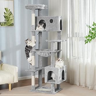 72” Cat Tree for Large Cats Big Cat Tower with Enlarged Hammock 21.6x17.7” Spacious Cats Condo House and Roomy Top Bed and Multiple Scratch Posts for Indoor Adult Cats (Grey, XLarge-72)