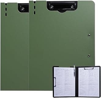 FRETONBA Clipboard Folder, 2 Pcs A4 Foldable Clipboard with Horizontal and Vertical Double Metal Clips, 360 Degree Foldable Binder Clipboards with Pen Holder, File Cover Work Folder Clipboards, Green
