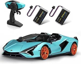 Lamborghini Remote Control Car, 1:12 Scale Lambo Toy Car 2 X 7.4V 900mAh Officially Licensed 12Km/h Fast Rc Cars with Led Light 2.4Ghz Model Car for Adult Boys Girls Birthday Ideas Gift - Blue
