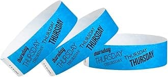 WristCo 3/4" Day of The Week Tyvek Wristbands | Thursday | Lightweight | Durable | Waterproof | Great for Events and Screening | Neon Blue | 500 Paper Wristbands