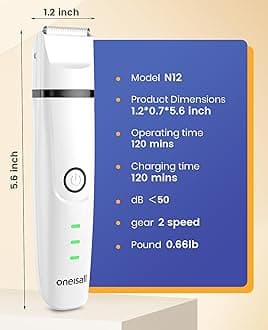 oneisall 4-in-1 Cordless Dog Grooming Kit with 2-Speed Clippers, Low Noise Paw Trimmer & Rechargeable Quiet Nail Grinder for Dogs and Cats (White)