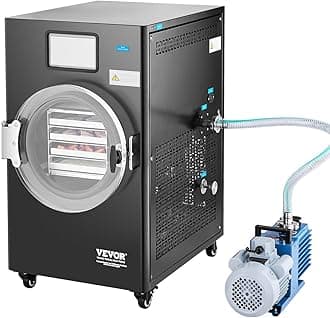 VEVOR Vacuum Freeze Dryer Machine, 8.8-13.2 LBS/Batch Food Freeze Drying Machine with 4-Layer Trays, Vacuum Pump, Adjustable Timer and Temperature Control, for Fruits Vegetables Meat, Black