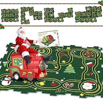 Christmas Puzzle Track Race Car Play Set, Toddler Puzzle DIY Assembling Electric Trolley Critical Thinking Educational Toys Montessori Toys Christmas Halloween Birthday Gift for 3+ Year Old Boys Girls