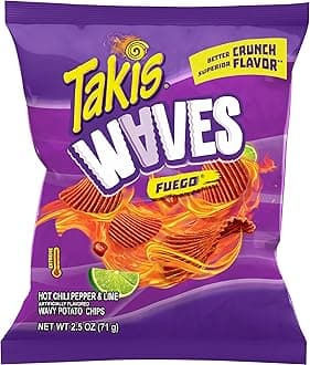 Takis Waves Fuego Hot Chili Pepper & Lime Potato Chips 71 gm (Pack of 6)